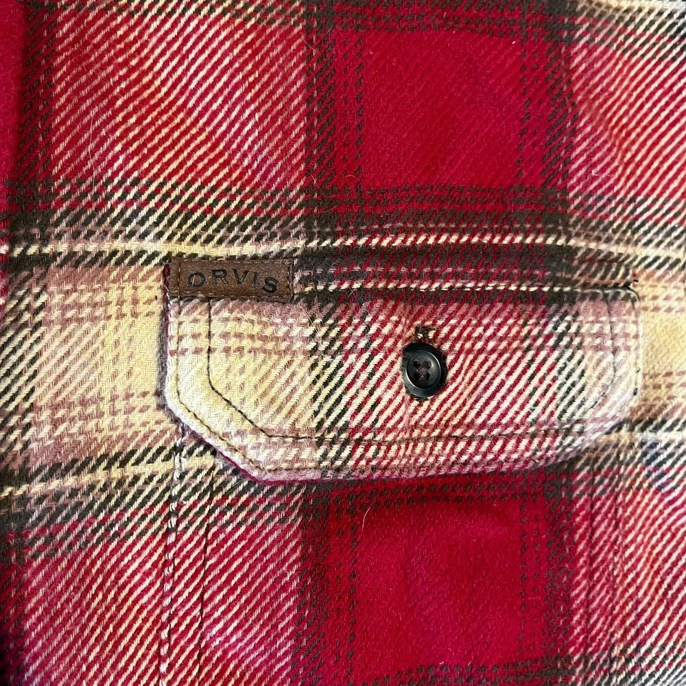 Orvis Mens Big Bear Fleece-Lined Flannel Plaid Shacket Size M Outdoors Red